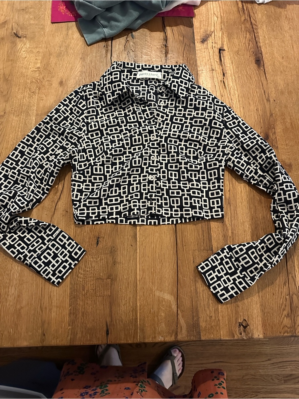 Pants Store cropped button down geometric print shirt